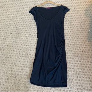 VELVET NAVY BLUE SCOOP NECK RUCHED SHORT SLEEVE COTTON TSHIRT DRESS SIZE P EUC